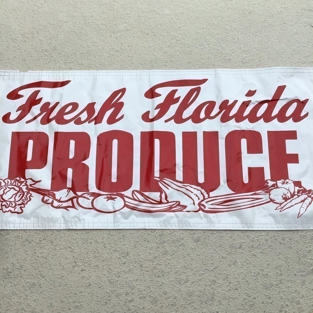 Florida Produce 4’ Banner Farmers Market Stall Sign Thick Vinyl Corner Grommets